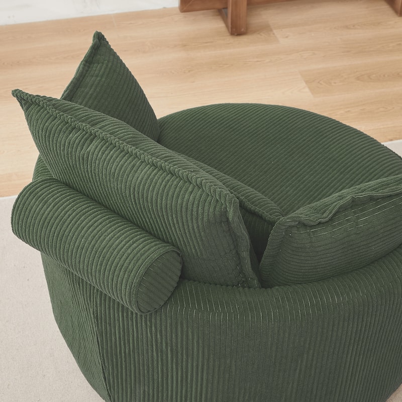 52" Upholstered Swivel Barrel Chair with Moon Storage Ottoman