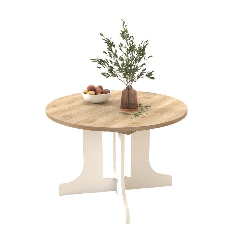 43-59" Expandable Round Dining Table with X-Base, Oak Veneer, Seats 6