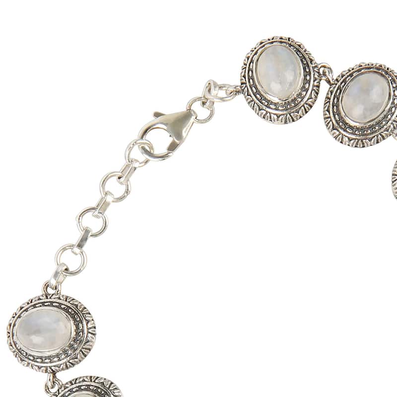 925 Sterling Silver Rainbow Moonstone Adjustable Bracelet