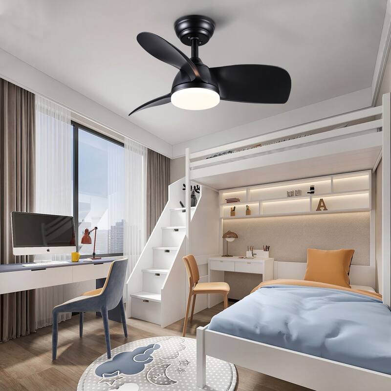YUHAO 28 in. Integrated LED Indoor Matte White Ceiling Fans with Light Kit and Remote Control
