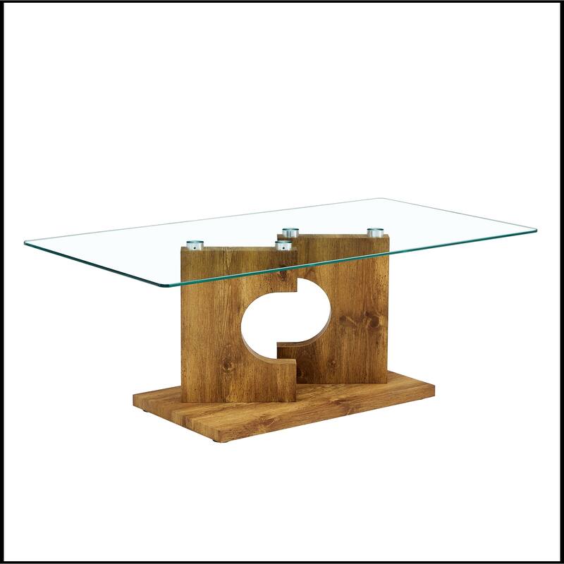 Rectangular Coffee Table with Tempered Glass Tabletop and White MDF Legs