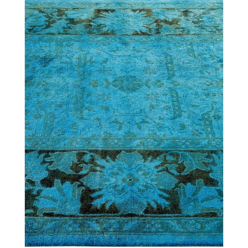 Overton Hand Knotted Wool Vintage Inspired Modern Contemporary Overdyed Blue Area Rug - 4' 1" x 6' 3"