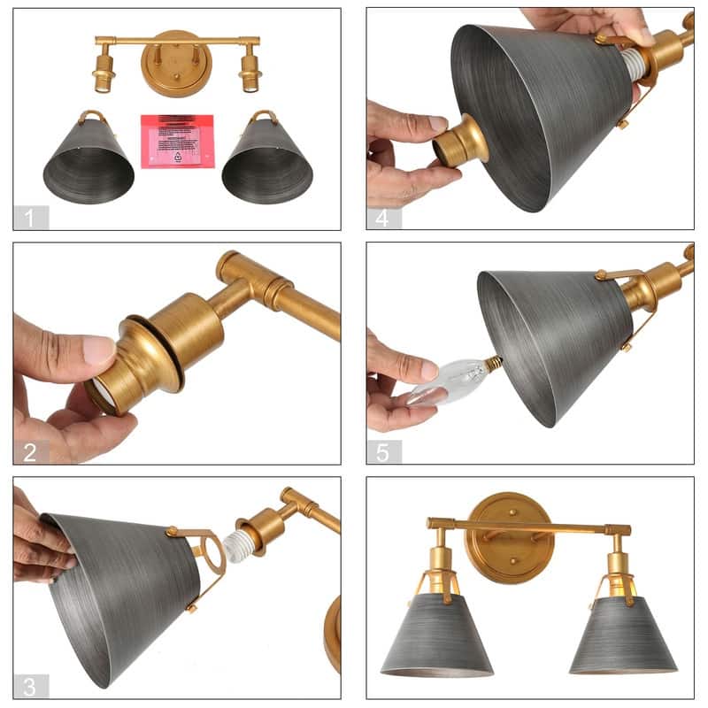 Coney Modern 2-Light Brushed Gold Bathroom Vanity Light Wall Sconces