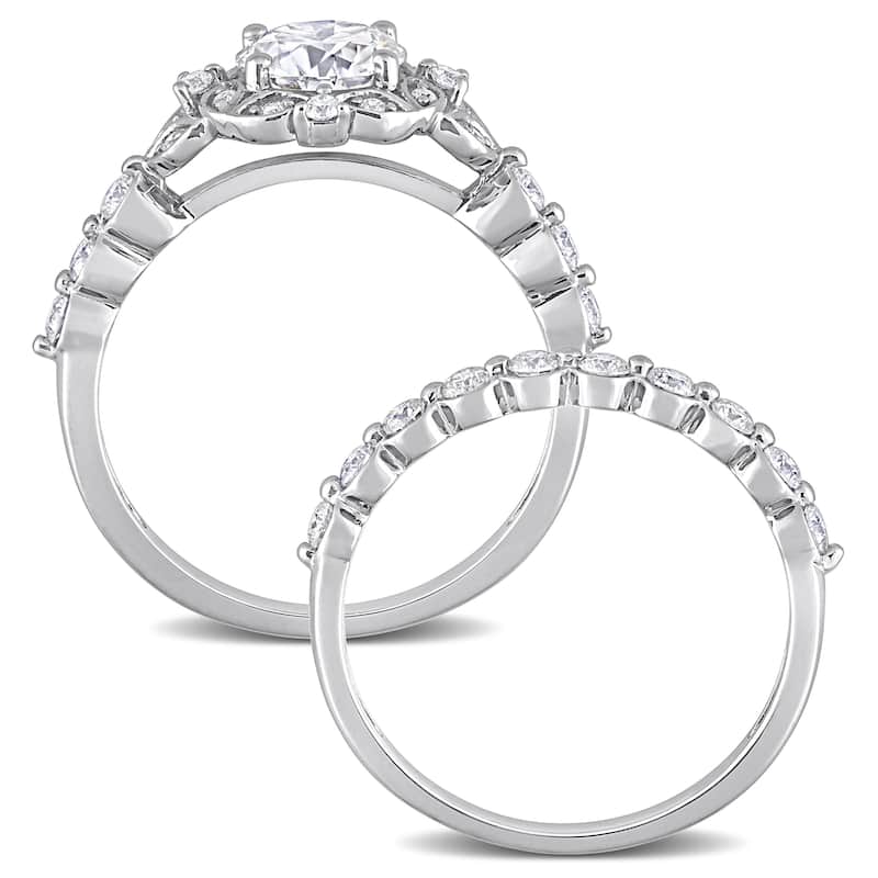 Miadora 1 3/5ct DEW Moissanite Floral Halo Bridal Ring Set in Sterling Silver