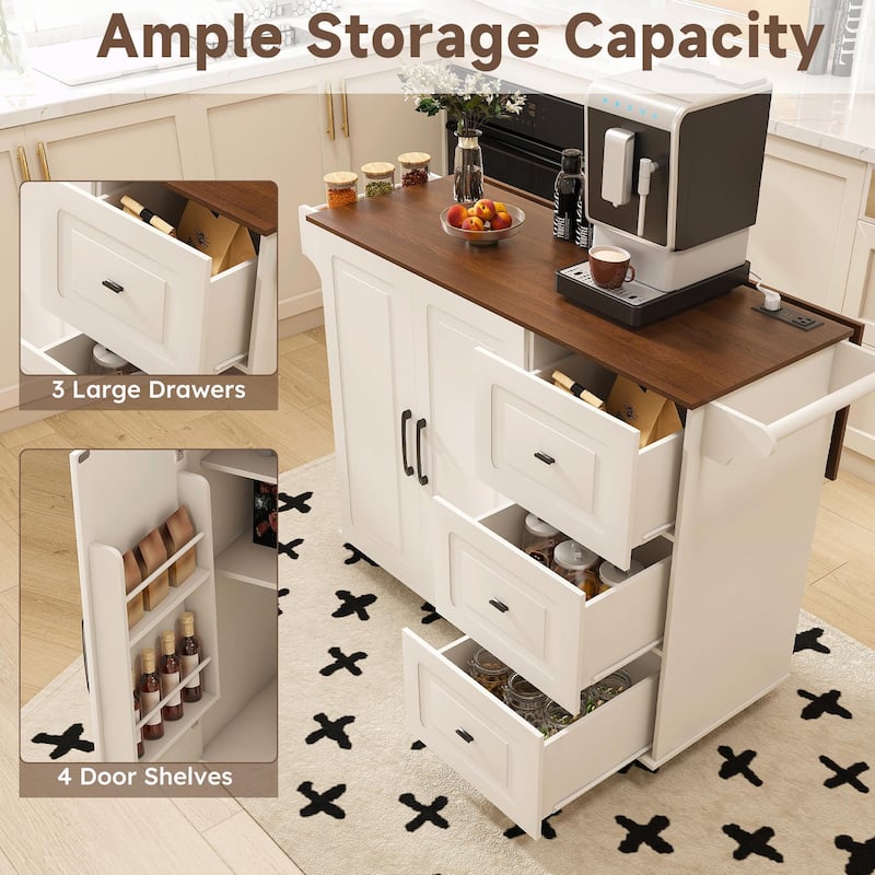 Kitchen Island Cart with Wheels, Drop Leaf & Storage