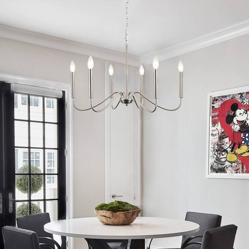 25.59'' W 6-Light Simple Candle Chandelier, Industrial Chandelier, Traditional Metal Ceiling Light for Dining Living Room