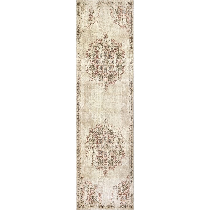 Alora Decor Euphoria Medallion Wool Rug - 2'6" x 10' Runner - Light Beige