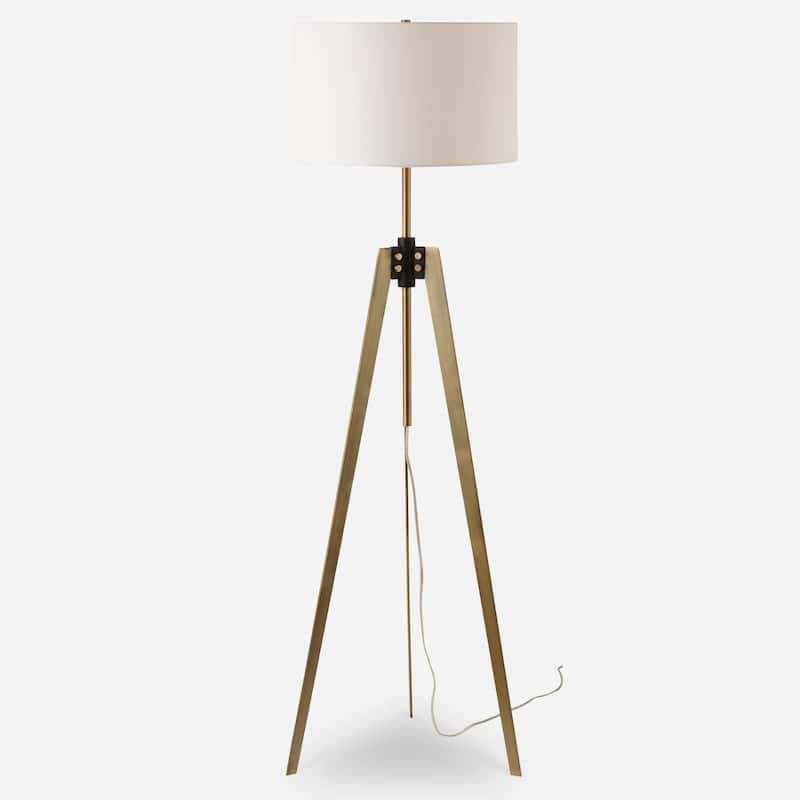Tri-pod Floor Lamp with Drum Shade - 63.5" - Antique Brass Finish
