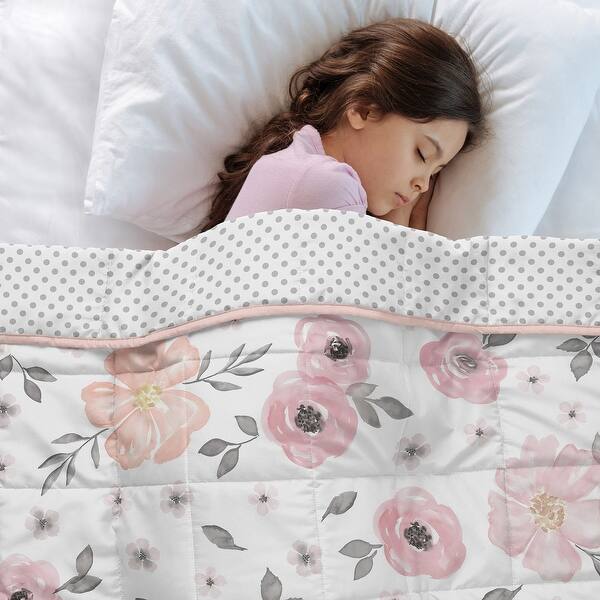 slide 2 of 6, Sweet Jojo Designs Blush Pink Grey Watercolor Floral Pink Girl Toddler Weighted Blanket 5lbs for Kids Polka Dot Boho Bohemian