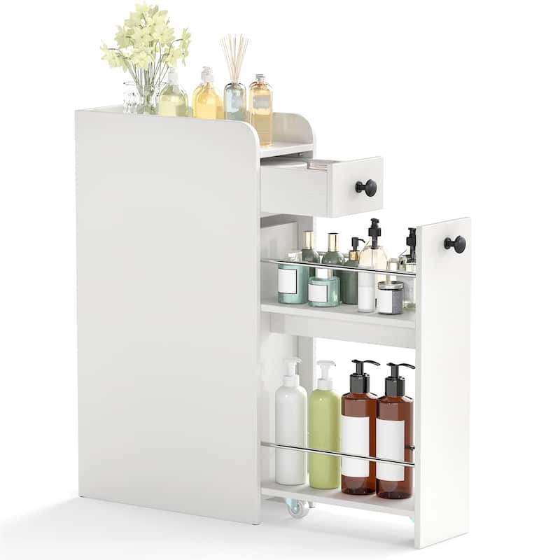 Gymax Small Bathroom Storage Cabinet 4-Tier Narrow Toilet Side Storage - White