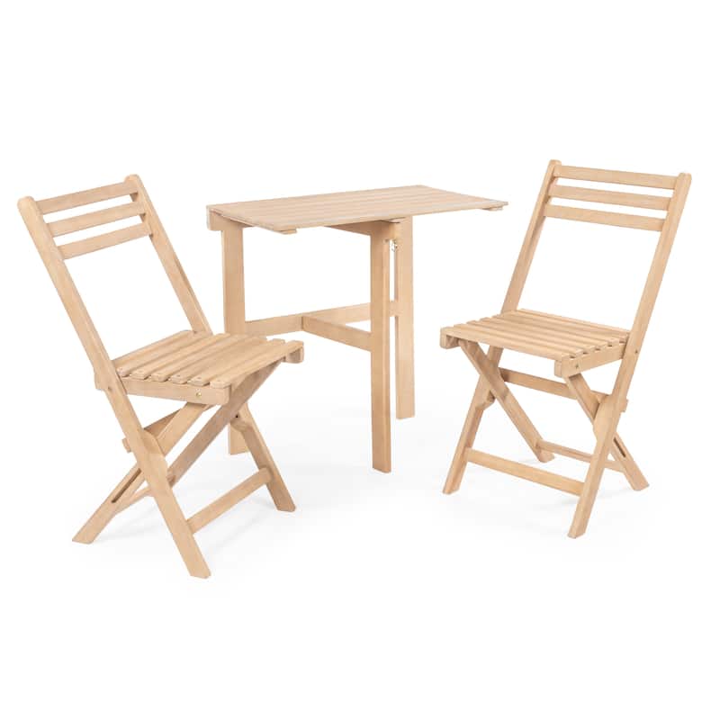 Sitges Modern Traditional 3-Piece Acacia Wood Outdoor Folding Bistro Set, Light Teak by JONATHAN Y