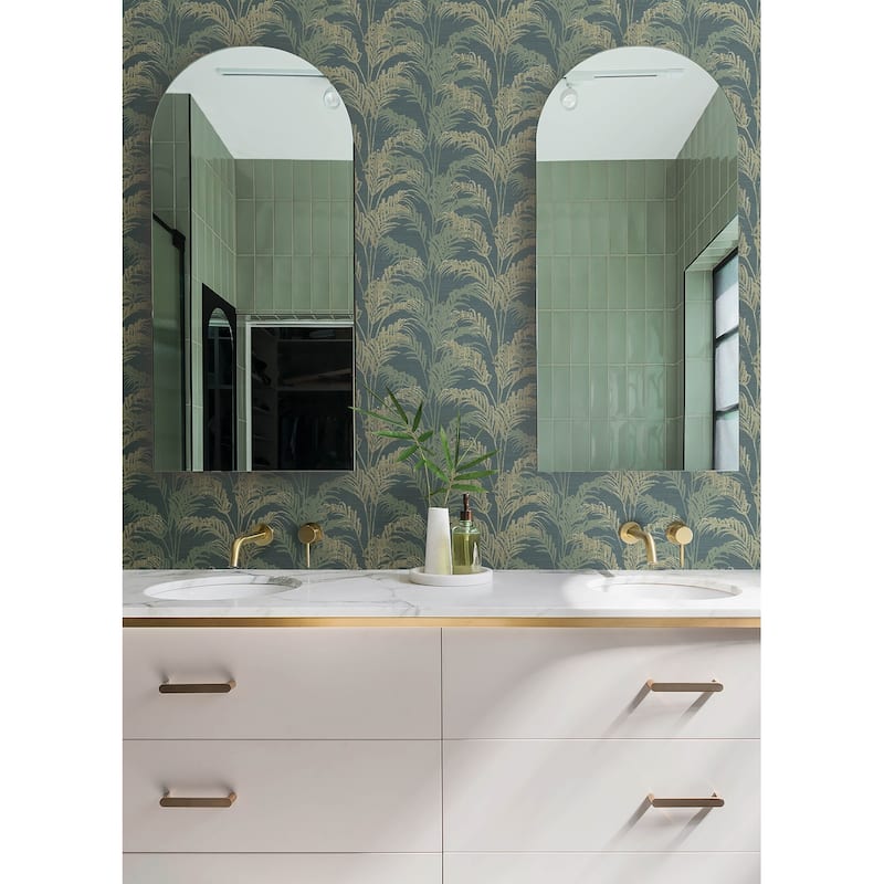 Advantage Rattan Teal Palm Wallpaper