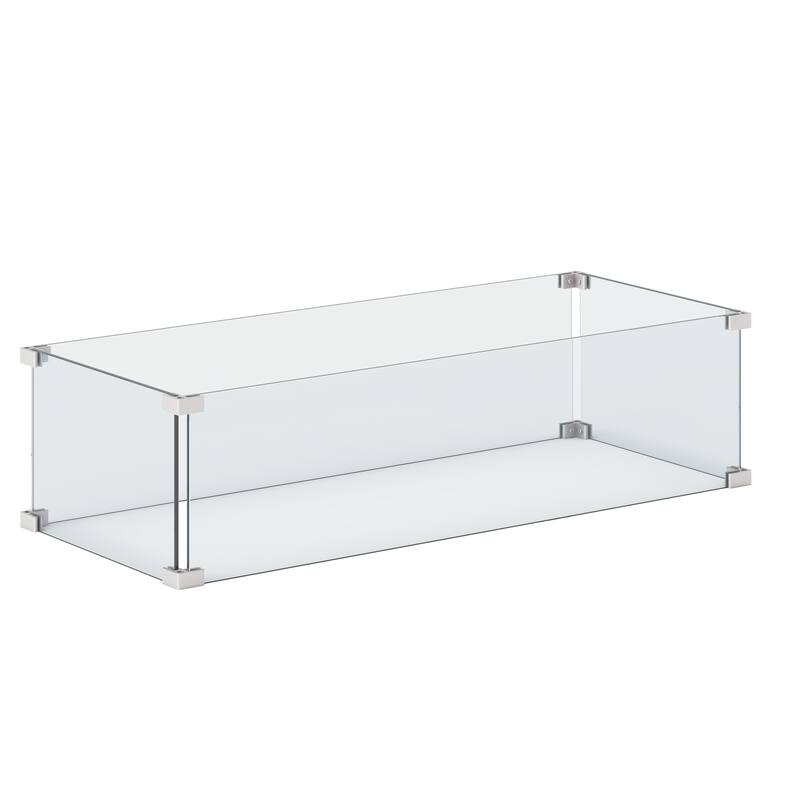 Corvus 27.9" x 11.6" Rectangular Tempered Glass Wind Guard For Fire Pits - Clear