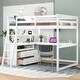 preview thumbnail 1 of 16, Full Size Loft Bed with Desk, Shelves, and Drawers - Solid Pine Wood Construction, Sturdy Frame White
