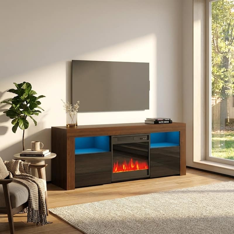 Meble Furniture Milano 145EF 58" E-Fireplace TV Stand - Entertainment Console with Realistic Flame Effects for up