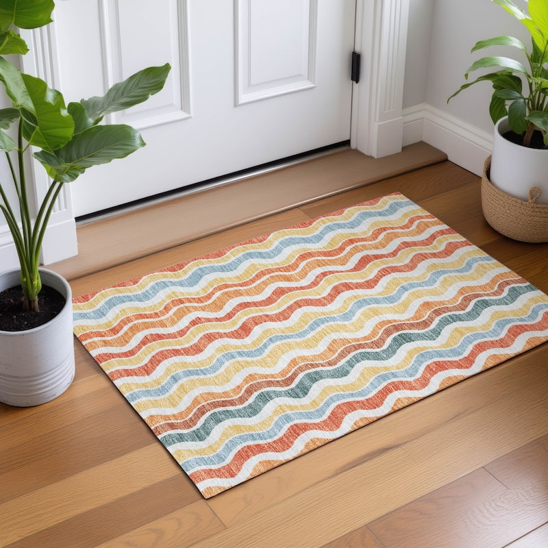 Machine Washable Indoor/ Outdoor Funky Stripe Chantille Rug