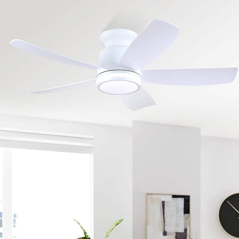 41 Inches Ceiling Fan with Light,5 ABS Blades,Flush Mount Low Profile Ceiling Fan with Light and Remote for Bedroom Living Room