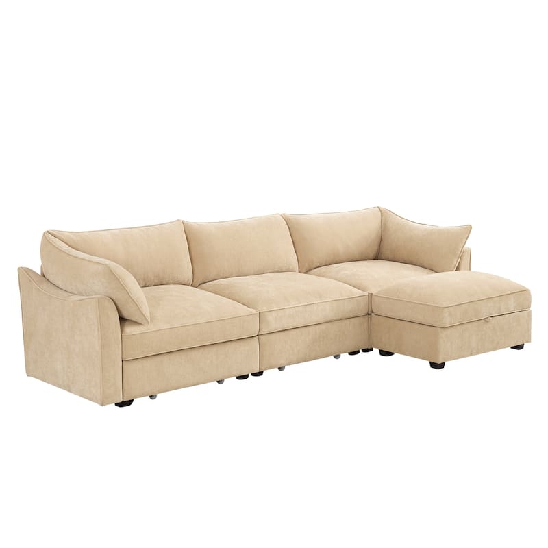112" Modern L-Shaped Modular Sectional Sofa for Living Room, Oversized Chenille Couch w/ Hidden Storage and Movable Ottoman