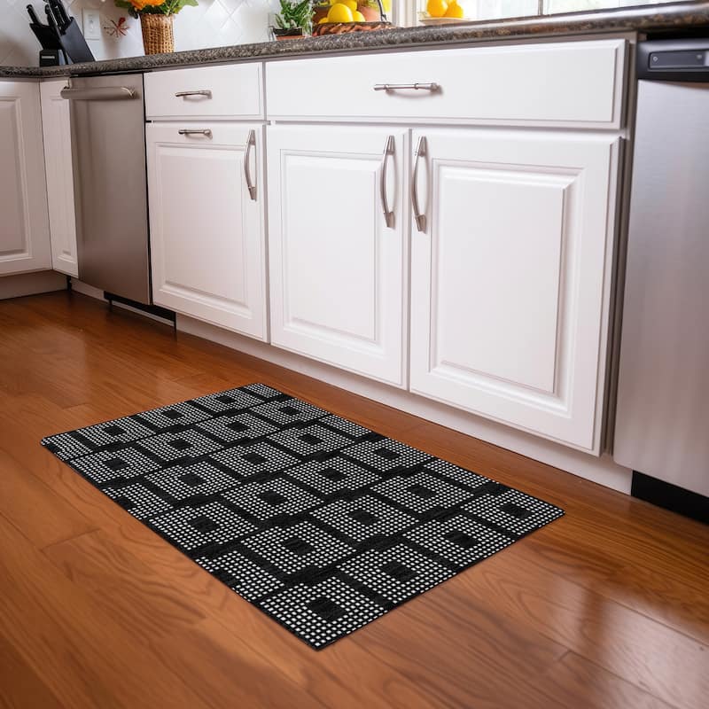 Premium Washable Super Soft Modern Houndstooth Mayfield Rug - Black - 1'8" x 2'6"