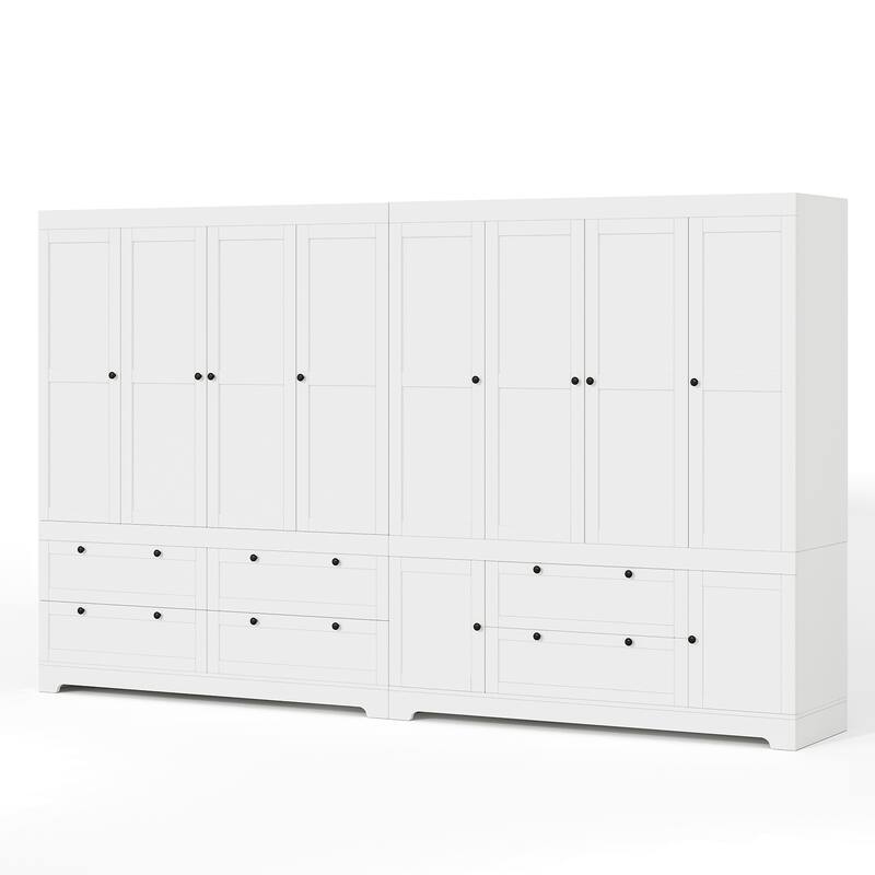 Meyreso White Modular Wardrobe Closet with Drawers, Convertible Stacking Armoire - N/A