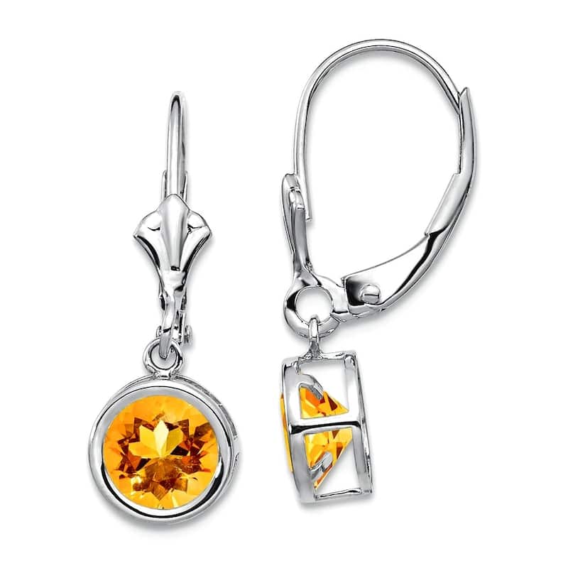 Curata 14k White Gold 6mm Bezel-set Round Genuine Gemstone Leverback Earrings - 25x7mm - Citrine