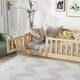 Twin/Full/Queen size Floor Platform Bed with Fence and Door for Kids, Toddlers