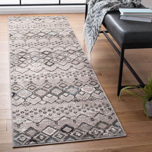 SAFAVIEH Amsterdam Bridget Moroccan Boho Rug - 2'3" x 22' Runner - Light Grey/Brown