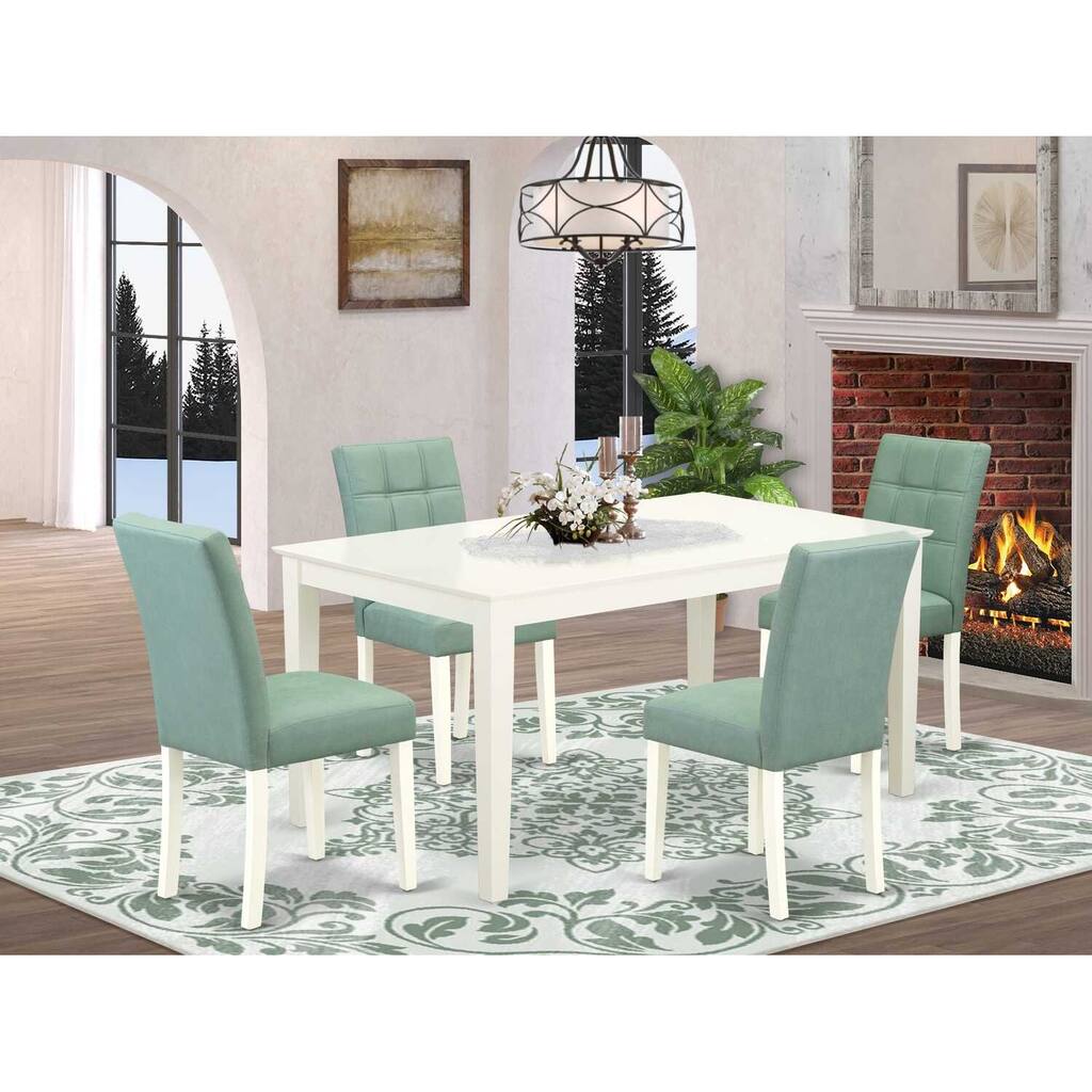 5-Piece Linen White Finish Solid Wood Top - Rectangular Dining Room Set - Seats 4