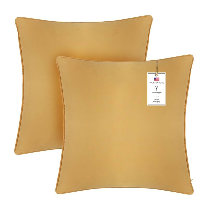 A1HC Set of 2 Luxurious Fine Soft Velvet Throw Pillow Covers Only, For Sofas, Beds, Vibrant Colors and Hidden Zipper - 22x22 Inches (Pack of 2) - Mustard Yellow