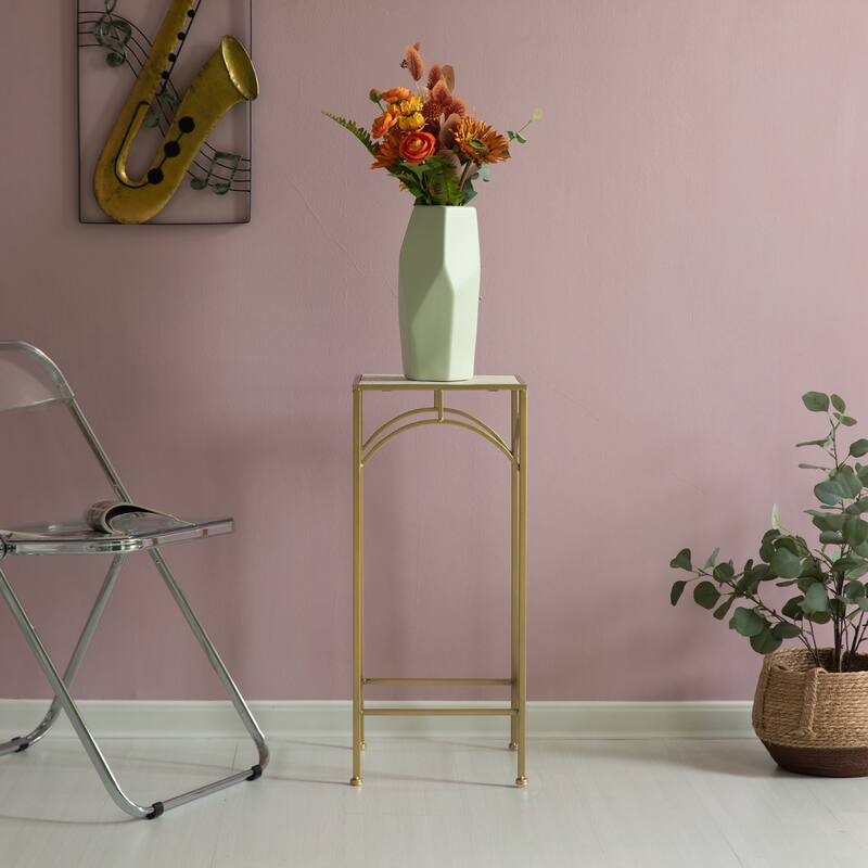Decorative Gold Metal Square Plant Stand, Modern White Marble Look Top Display End Side Table, Set of 3 - Set of 3