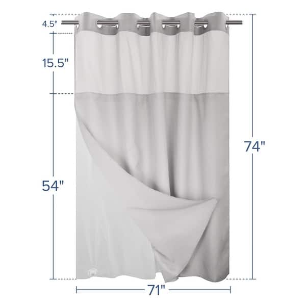 dimension image slide 5 of 19, No Hook Slub Linen Texture Shower Curtain with PEVA Snap-in Liner