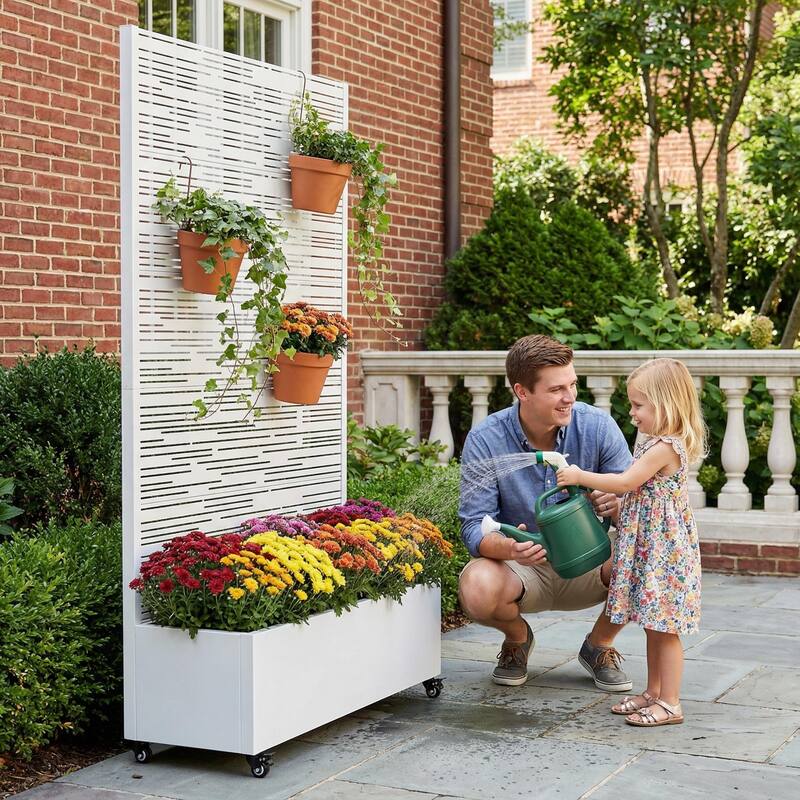 Raised Garden Bed Planter with Trellis Movable Planter Box with Lockable Wheels