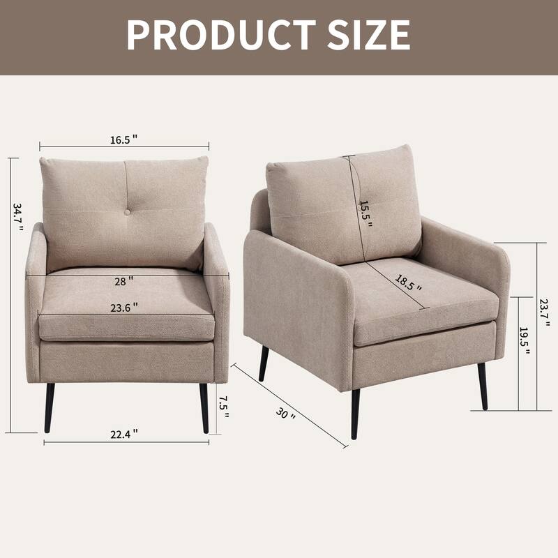 Chenille Armchair, 28" W Single Sofa Chair for Living Room & Bedroom, Modern Lounge Chair Upholstered Reading Chair