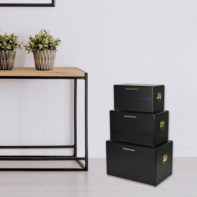 Sable Set of 3 Wooden Trunks with Gold Handles