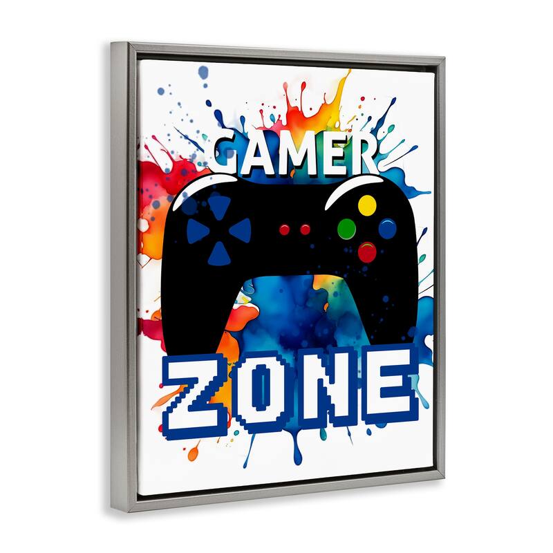 Stupell Vivid Modern Gamer Zone Framed Floater Canvas Wall Art Design By Kim Allen