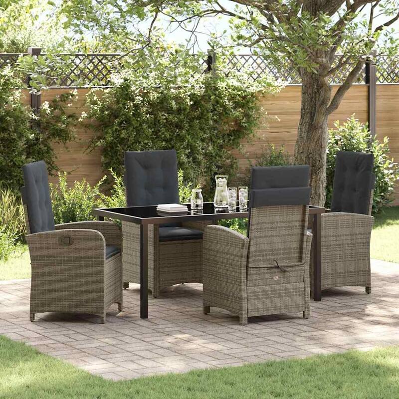 vidaXL Garden Dining Set with Cushion Poly Rattan - Grey and dark grey-22.44x23.03x43.31 inch