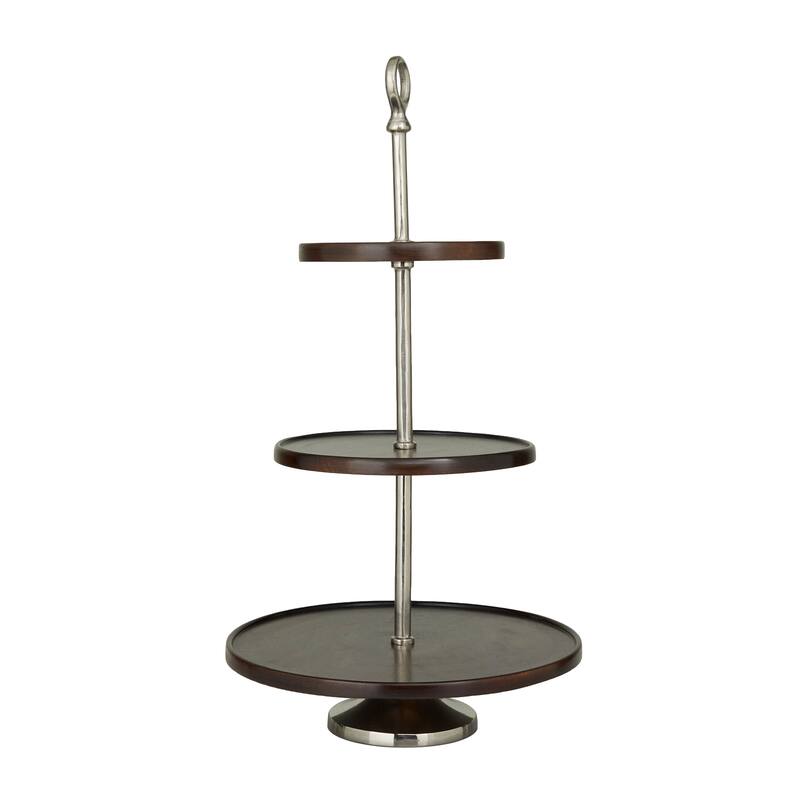 Dark Brown Mango Wood Tiered Server with Aluminum Bases or Gold Stand - 2 Tier or 3 Tier