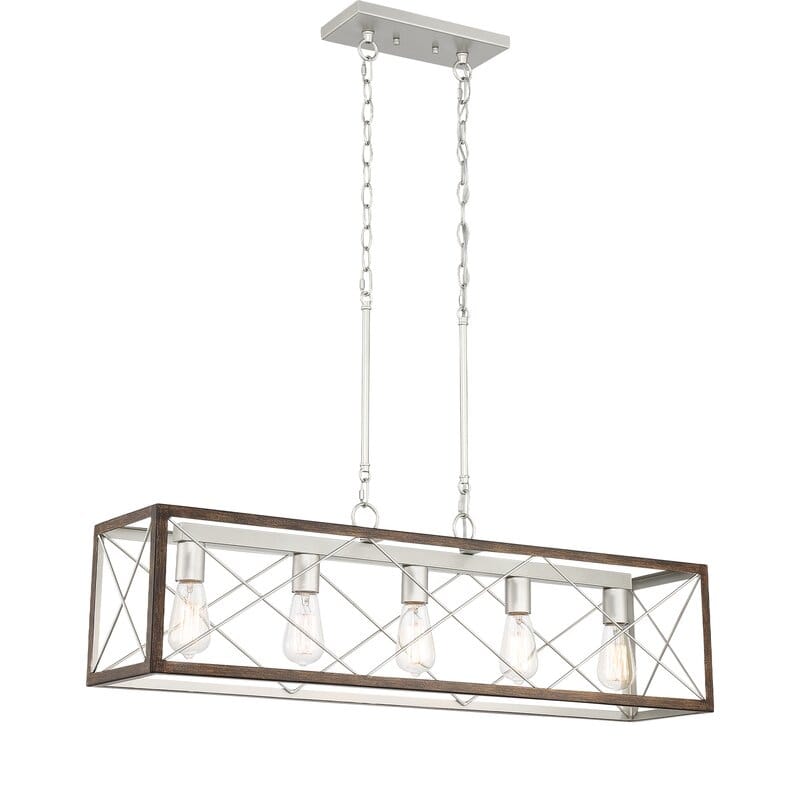 Kiro 5-light Farmhouse Linear Chandelier Faux Wood Dining Lighting with UL Certified - 36''