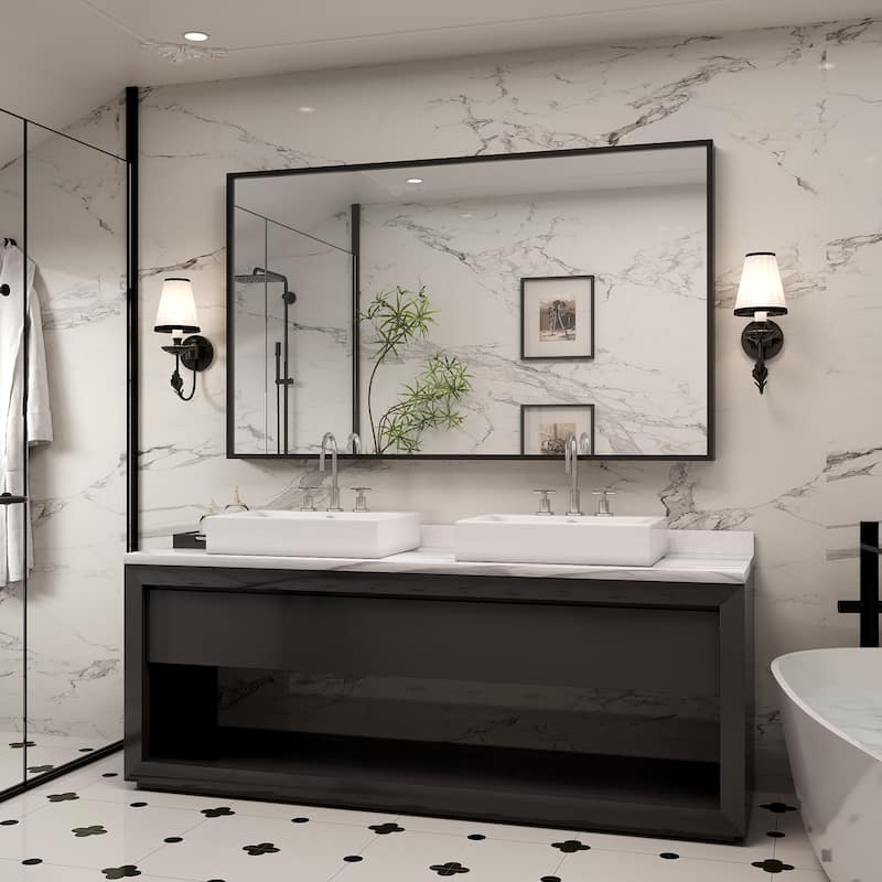 Tempered Glass and Metal Framed French Cleat Mounted Wall Bathroom / Vanity Mirror