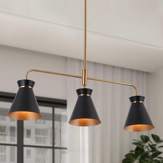Modern Industrial 3-Light Black Gold Linear Chandelier Metal Pendant ...