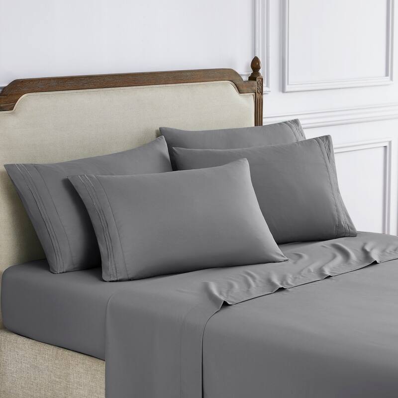 Modern Threads 6-Piece Bed Sheet Set - Ultra Soft Brushed Microfiber, Deep Pocket, Cool & Breathable, Fits 21" Mattress - King - Gray