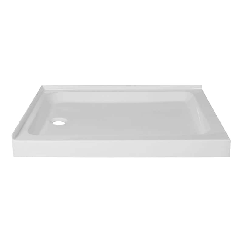 Fine Fixtures Double Threshold Acrylic Shower Base - Non-Slip Textured Surface Shower Floor Pan in White - 42 x 30 Left Hand Flange