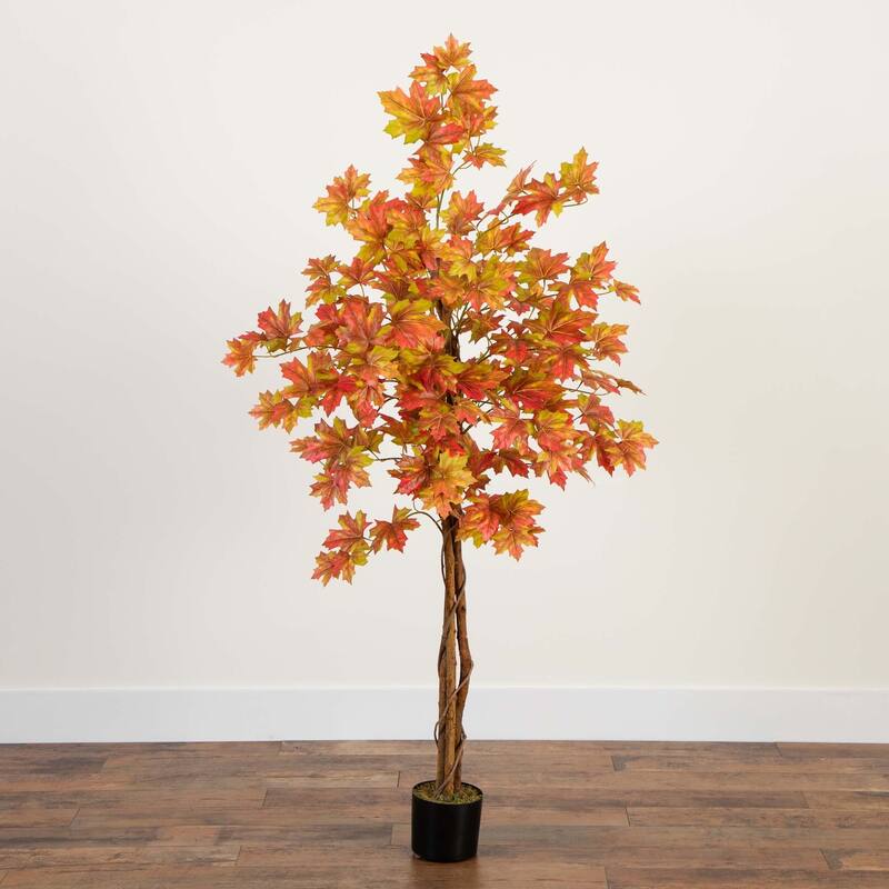 Deluxe Maple Artificial Potted Tree - 5' - Orange deluxe