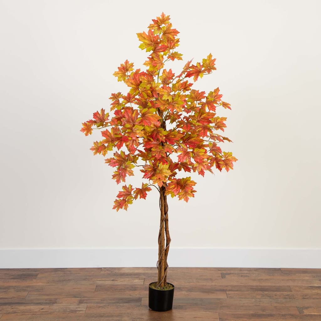 Deluxe Maple Artificial Potted Tree - 5' - Orange deluxe