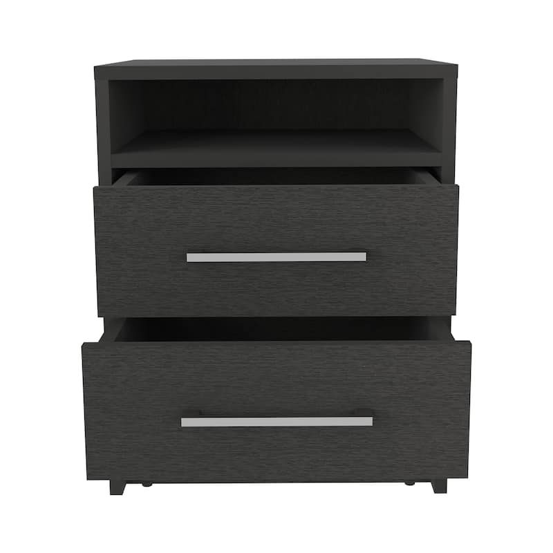 Black Nightstand with 2 Drawers, 1 Shelf, and Modern Style