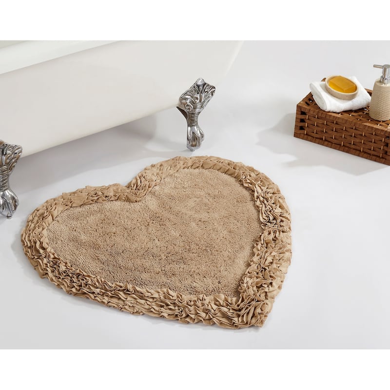 Better Trends 100% Cotton Super Soft & Water Absorbent Bathroom Rugs–Shaggy Border Tufted Machine Washable Tumble Dry Bath Mats - 30" Heart - Beige