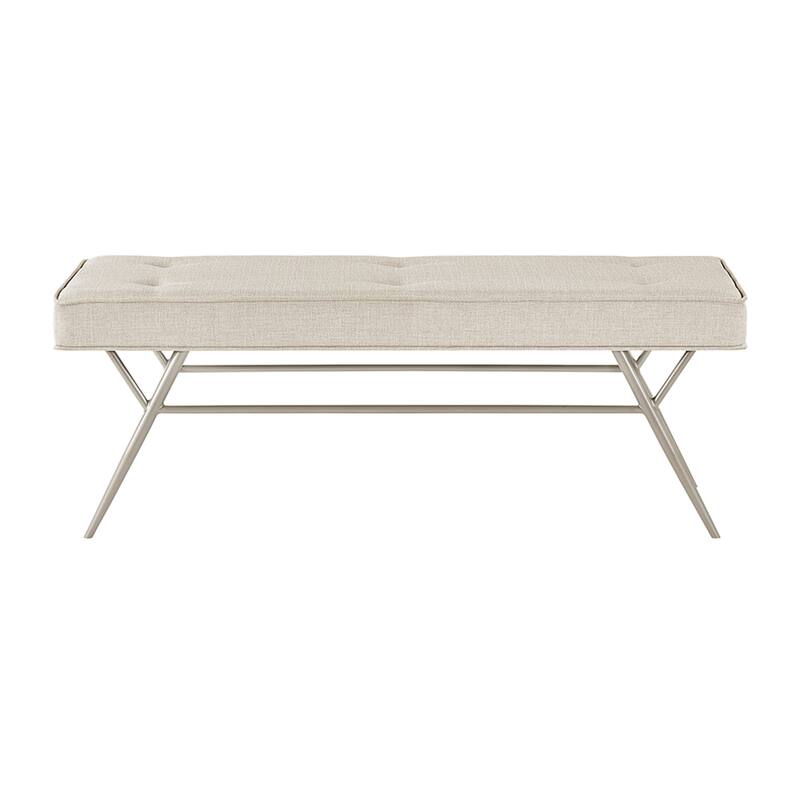 Malibu 48" Textured Fabric Bench - Champagne Finish Iron Metal Frame