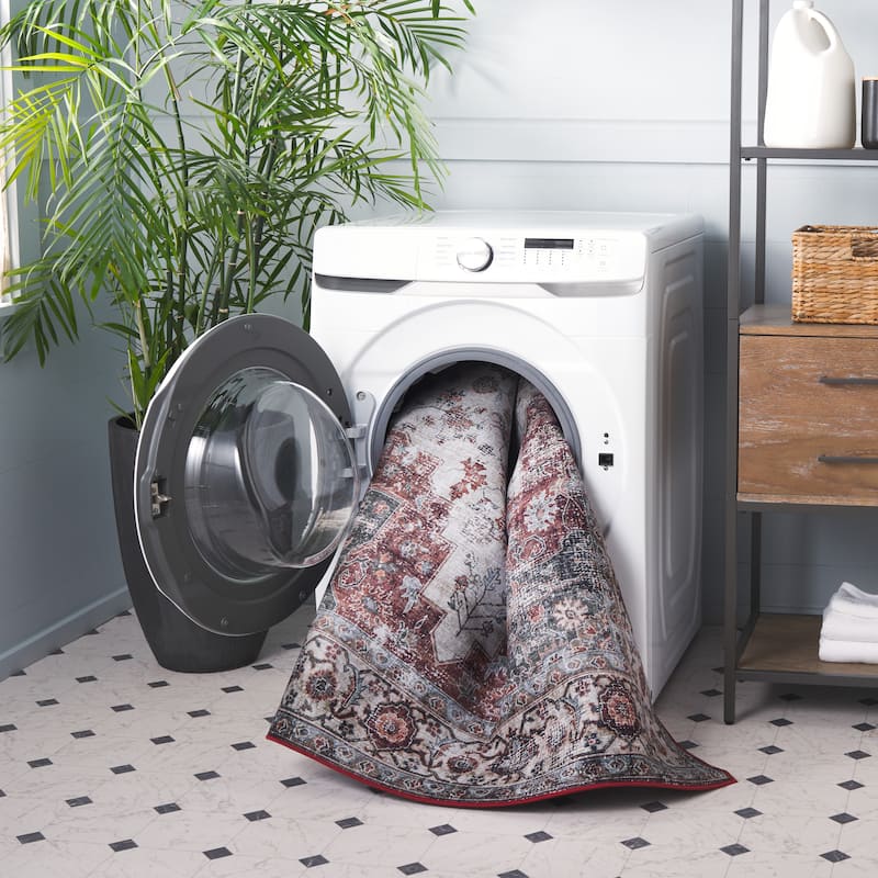 SAFAVIEH, Tucson Machine Washable Slip Resistant Queenie Oriental Medallion - 2' 6" x 4' - Beige Green/Rust