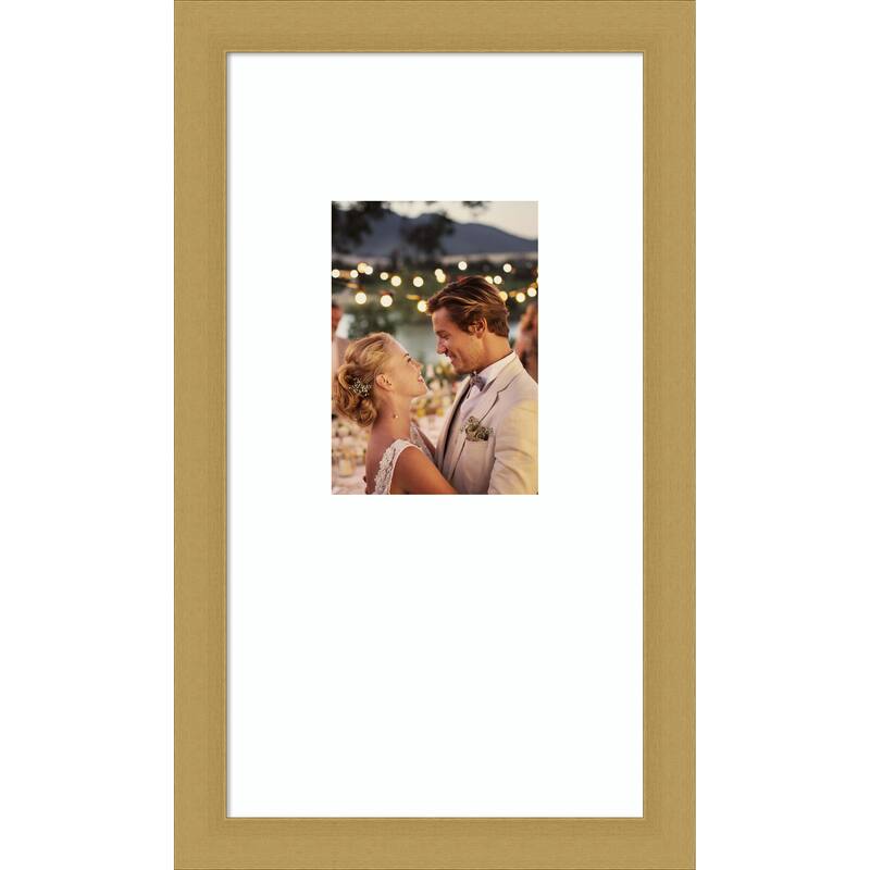 Grace Brushed Gold Narrow Framed Picture Frame, Photo Frame - 10x18 Matted White 5x7 - Grace Brushed Gold Narrow