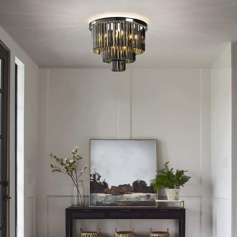 10 Light Glam Dual-Use Crystal Flush Mount Ceiling Light Contemporary Light Fixture for Interior - W20''
